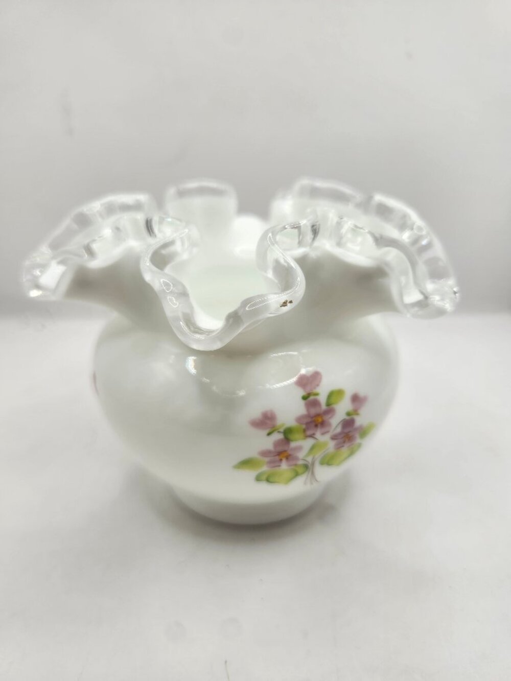 Vintage Fenton Art Glass "Silver Crest" Hand Painted, Signed Rose Bowl